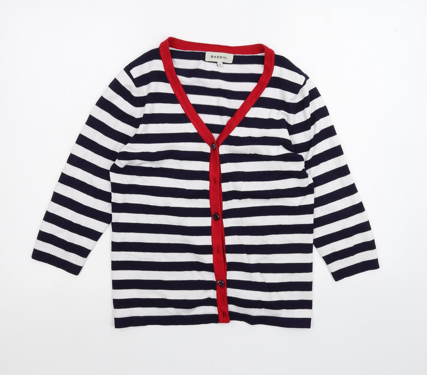 BASSINI Womens White Striped  Cardigan Jumper Size S