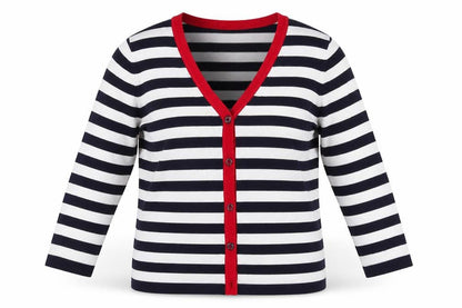 Bassini Womens White Striped  Cardigan Jumper Size S