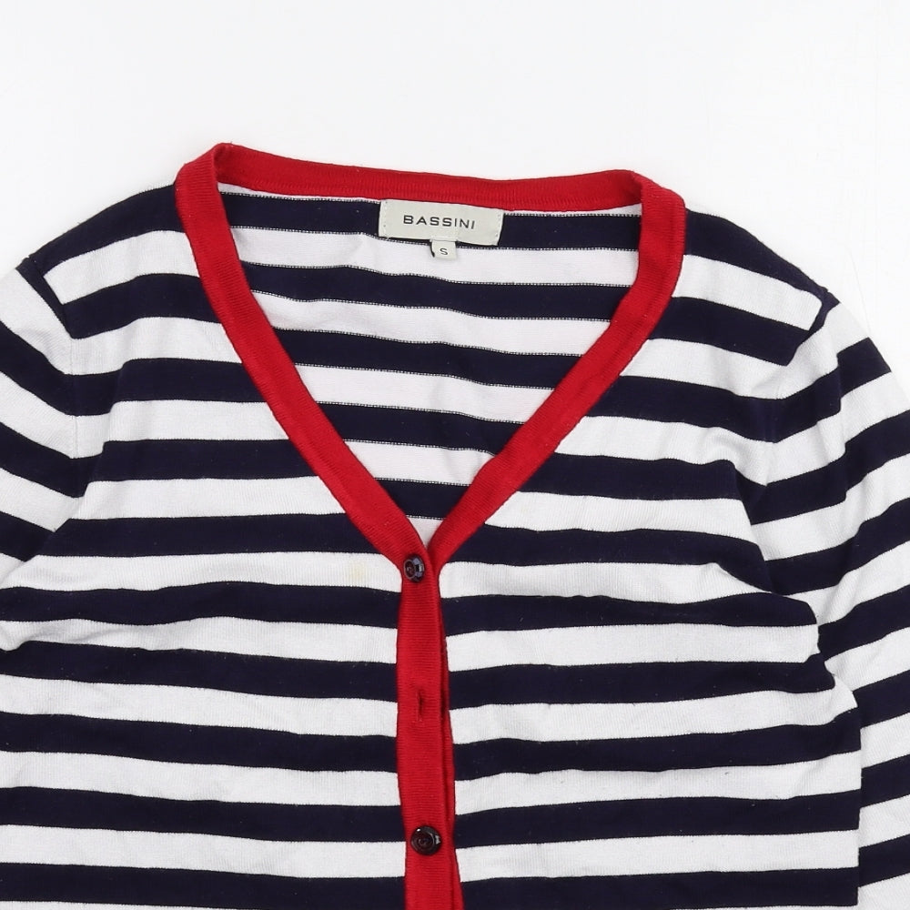BASSINI Womens White Striped  Cardigan Jumper Size S