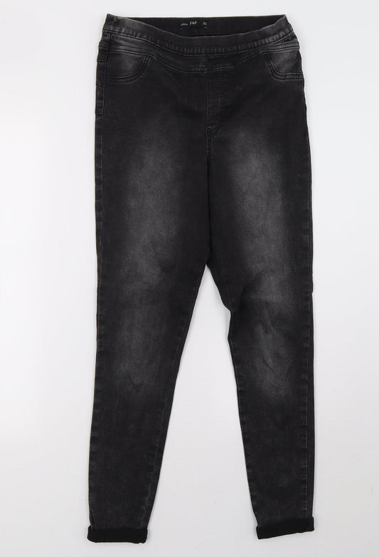 F&F Womens Black  Denim Jegging Trousers Size 10 L28 in
