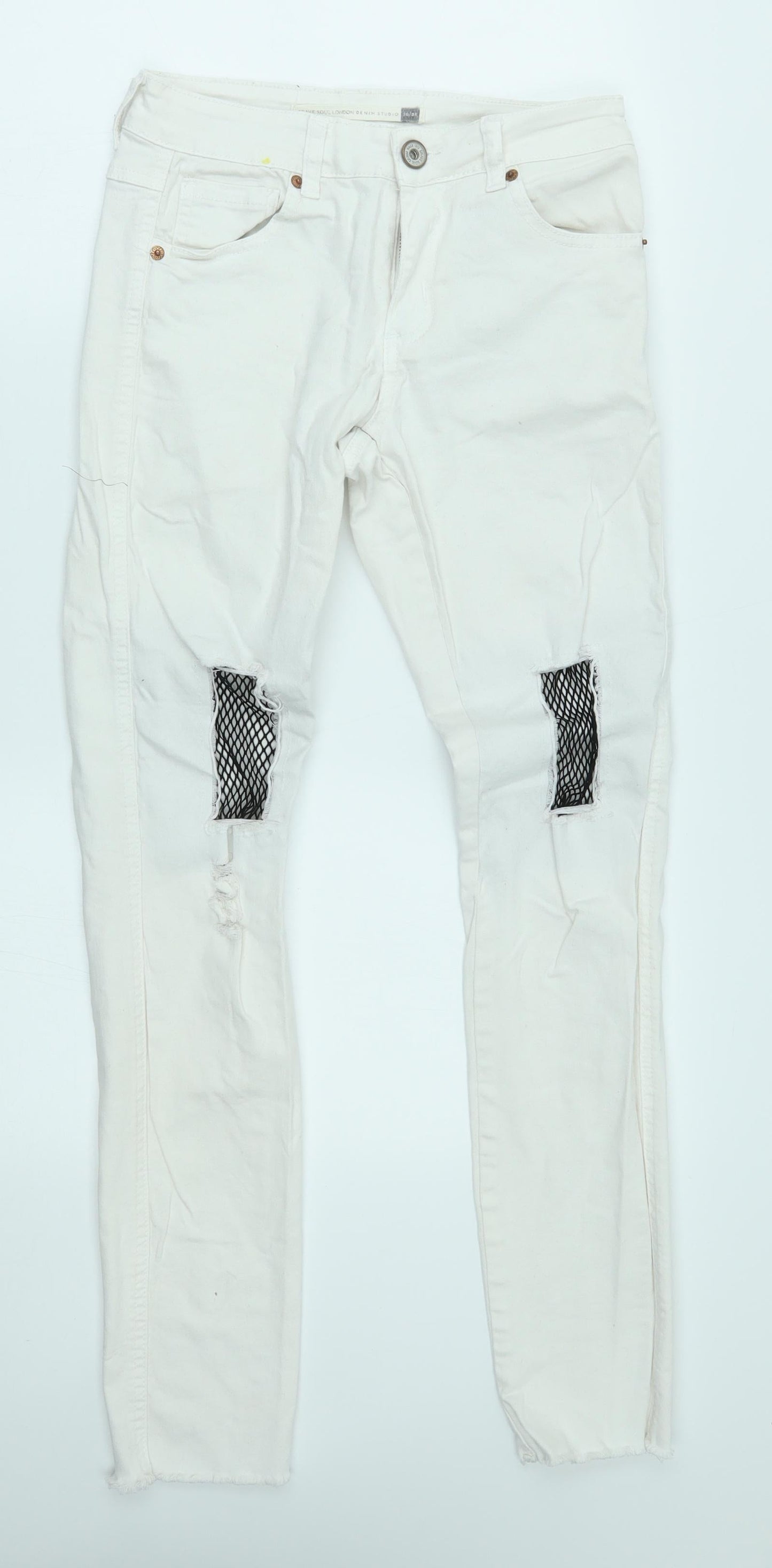 Brave Soul Womens White   Skinny Jeans Size 10 L29 in - fishnet knees