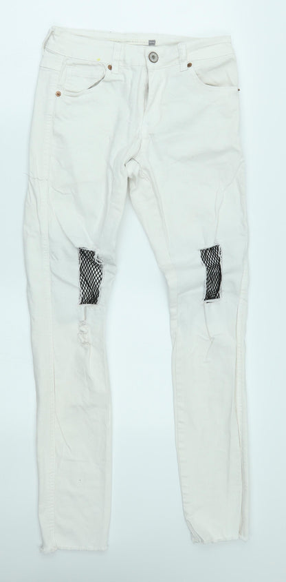 Brave Soul Womens White   Skinny Jeans Size 10 L29 in - fishnet knees