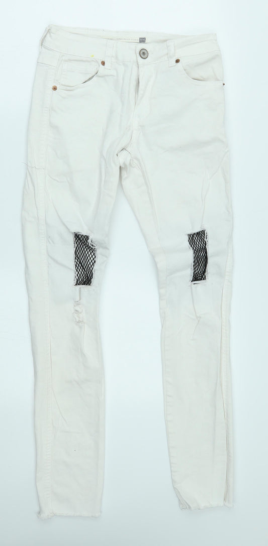 Brave Soul Womens White   Skinny Jeans Size 10 L29 in - fishnet knees