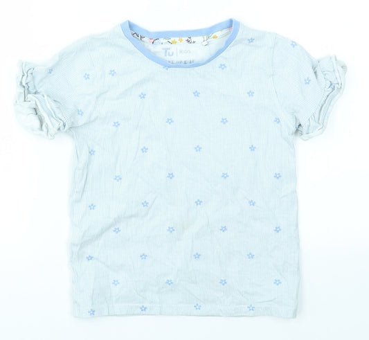 TU Girls Blue Striped  Basic T-Shirt Size 7-8 Years  - Flower