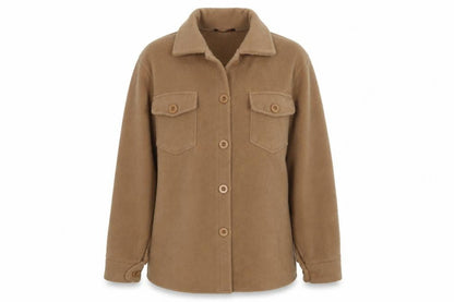 Front view of Fashion women’s beige pea coat coat, size S