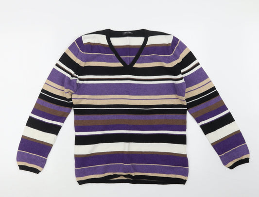 Gerry Weber Womens Purple Striped Knit Pullover Jumper Size 14