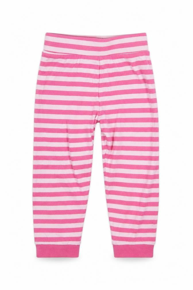 Front view of Mini Club girls’ pink striped capri trousers, size 18-24, months