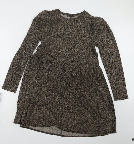 Zara Womens Beige Floral  T-Shirt Dress  Size S