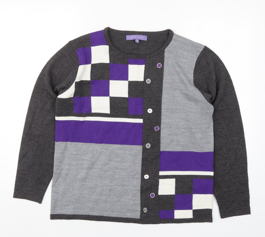 Autonomy Womens Purple Geometric Knit Pullover Jumper Size M