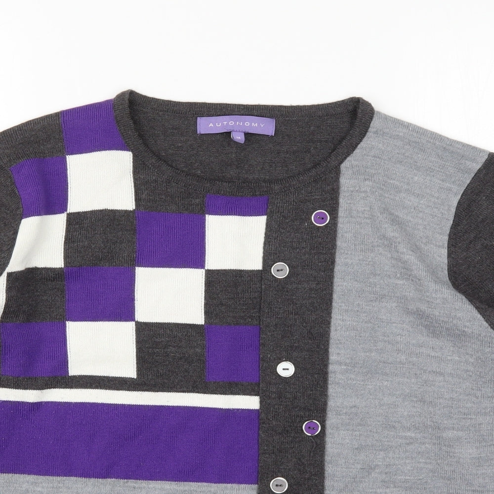 Autonomy Womens Purple Geometric Knit Pullover Jumper Size M