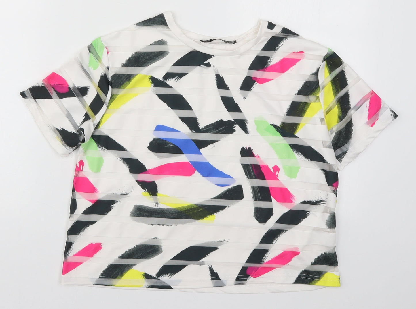 Atmosphere Womens White Geometric  Basic T-Shirt Size 6  - Abstract