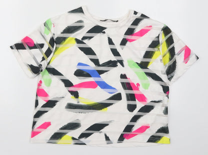 Atmosphere Womens White Geometric  Basic T-Shirt Size 6  - Abstract