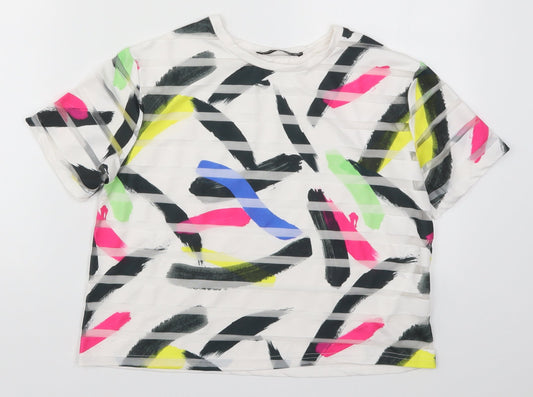 Atmosphere Womens White Geometric  Basic T-Shirt Size 6  - Abstract