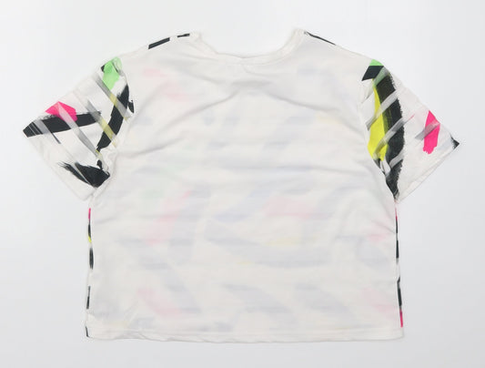 Atmosphere Womens White Geometric  Basic T-Shirt Size 6  - Abstract