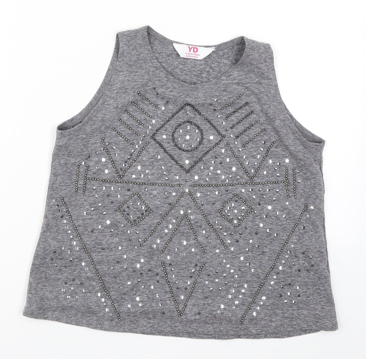 Young Dimension Girls Grey Geometric  Basic Tank Size 11-12 Years