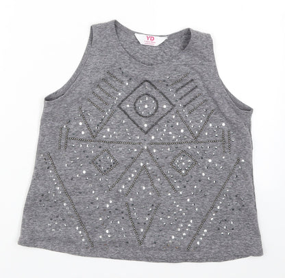 Young Dimension Girls Grey Geometric  Basic Tank Size 11-12 Years