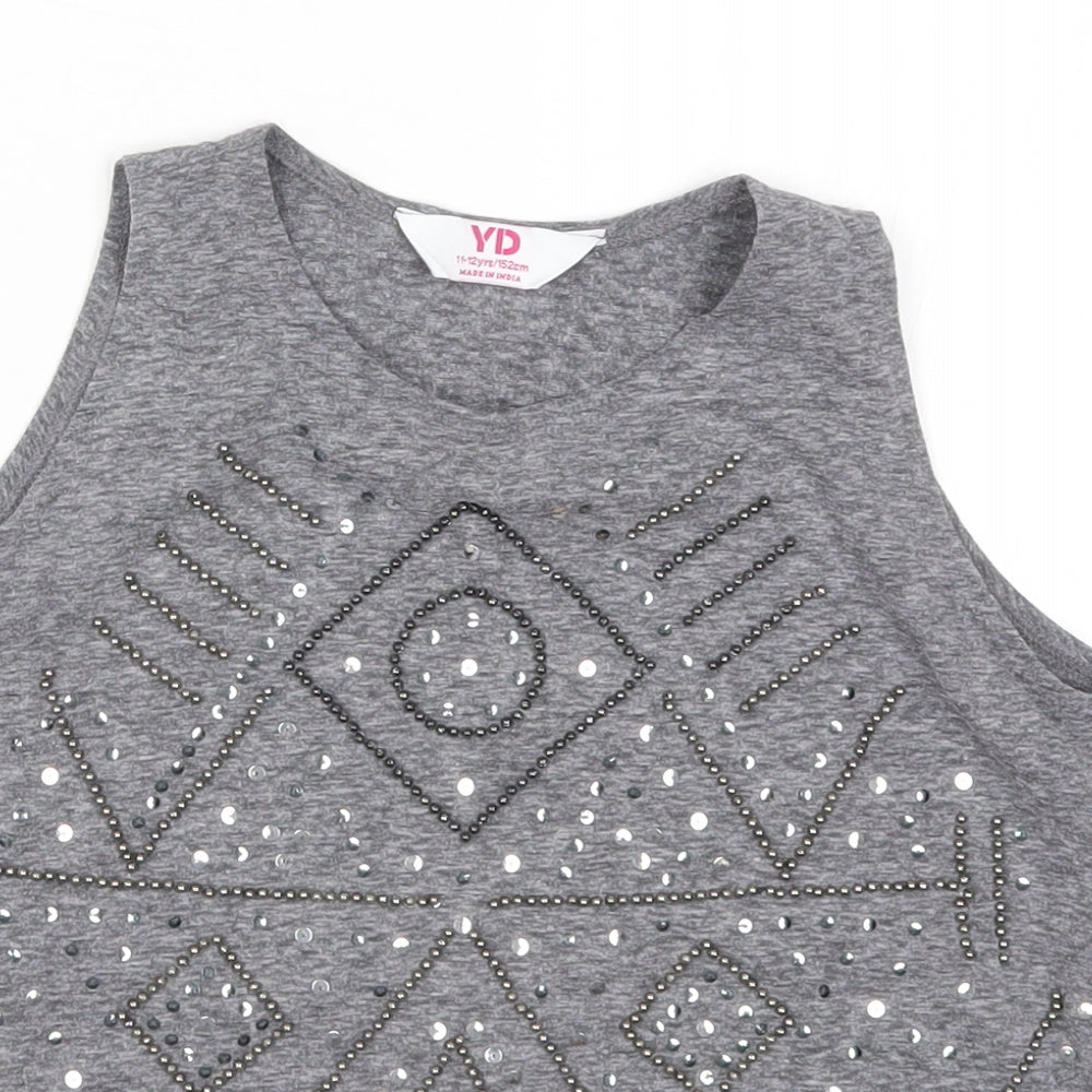 Young Dimension Girls Grey Geometric  Basic Tank Size 11-12 Years