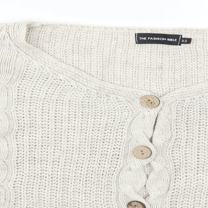 The Fashion Bible Womens Beige  Knit Cardigan Jumper One Size