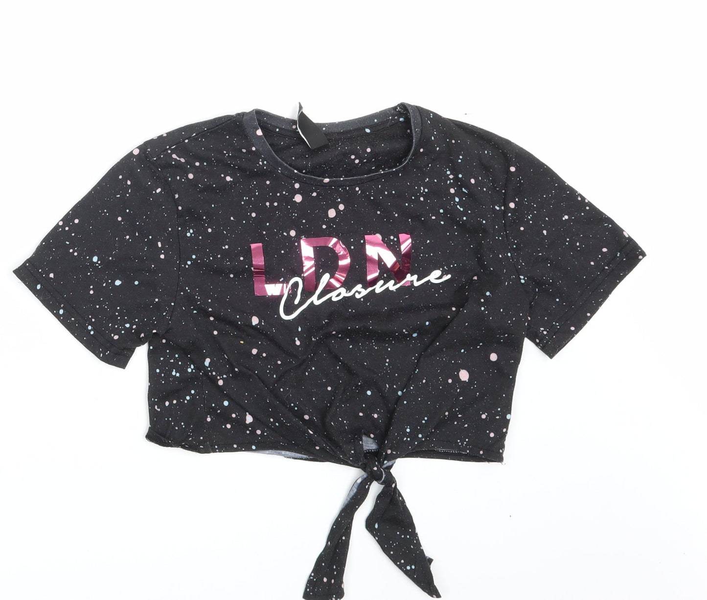 Closure Girls Black Spotted  Basic T-Shirt Size 12-13 Years