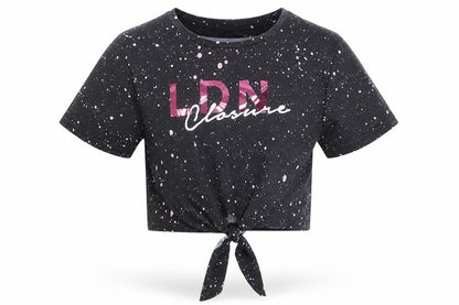 Closure Girls Black Spotted  Basic T-Shirt Size 12-13 Years