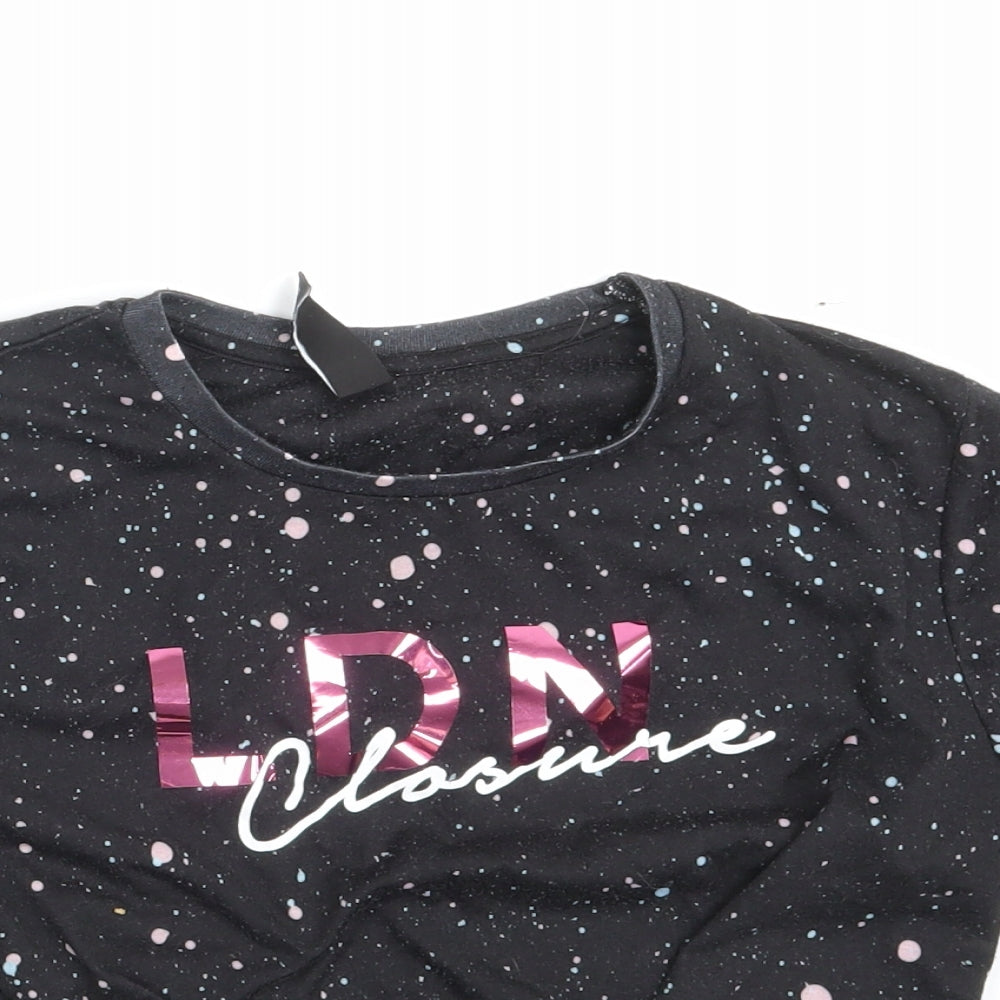 Closure Girls Black Spotted  Basic T-Shirt Size 12-13 Years