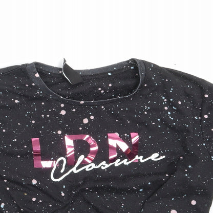 Closure Girls Black Spotted  Basic T-Shirt Size 12-13 Years