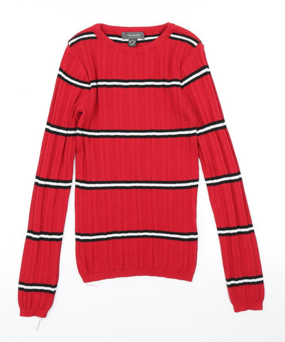 Primark Womens Red Striped Knit Pullover Jumper Size 2XS