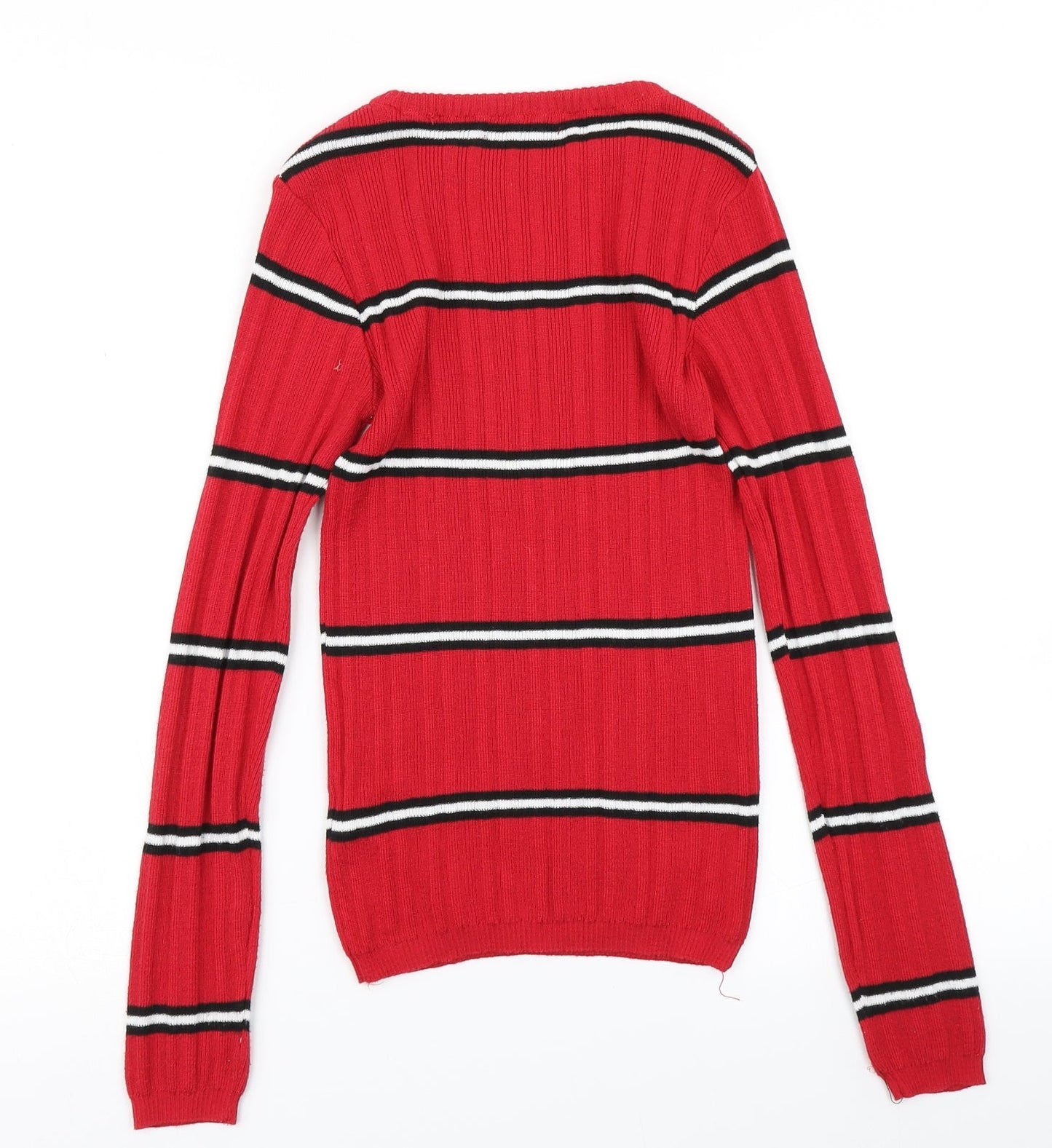 Primark Womens Red Striped Knit Pullover Jumper Size 2XS