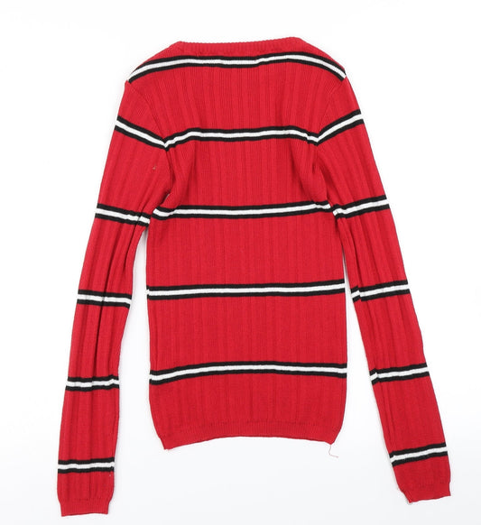 Primark Womens Red Striped Knit Pullover Jumper Size 2XS