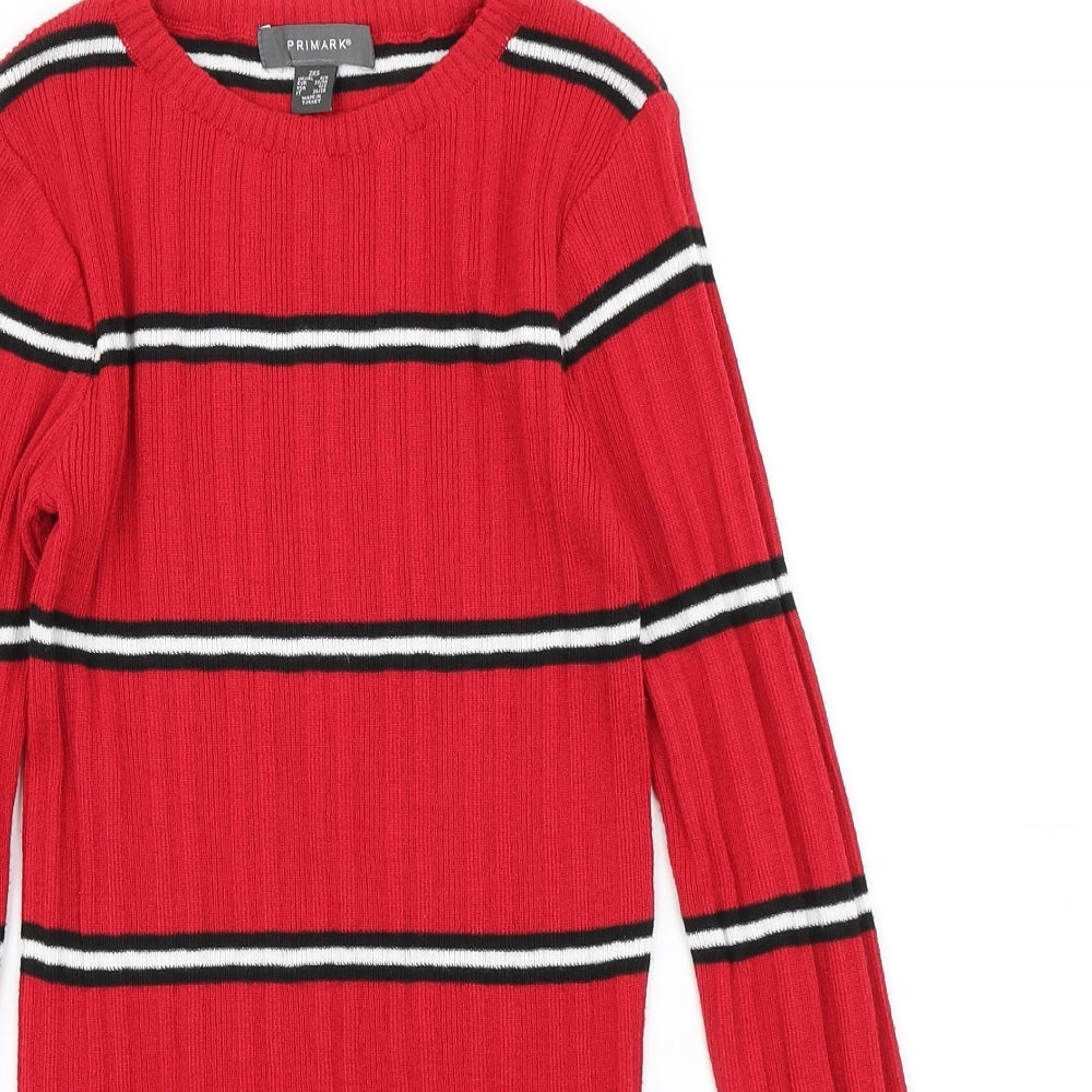 Primark Womens Red Striped Knit Pullover Jumper Size 2XS