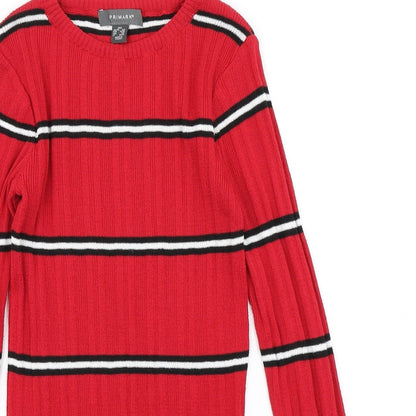 Primark Womens Red Striped Knit Pullover Jumper Size 2XS