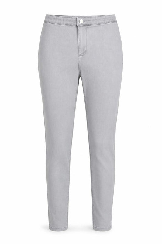 Front view of Denim & Co. women’s grey denim leggings, size UK 10, 27-inch leg