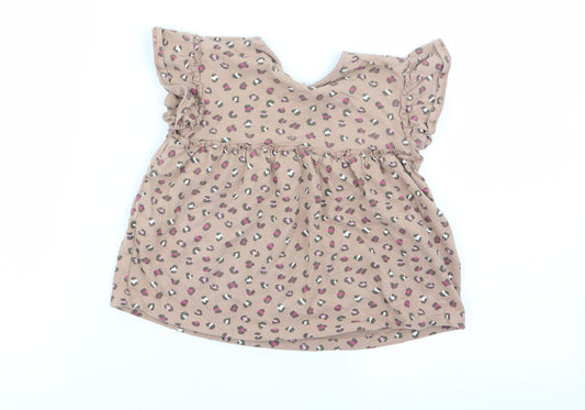 Asda George Girls Brown Animal Print  Basic T-Shirt Size 2-3 Years