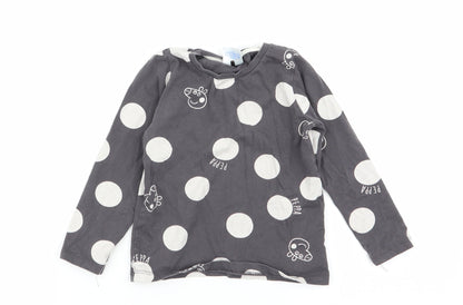 Asda George Girls Grey Polka Dot  Basic T-Shirt Size 2-3 Years  - peppa pig