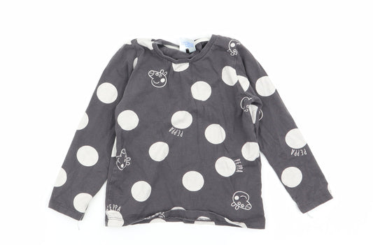 Asda George Girls Grey Polka Dot  Basic T-Shirt Size 2-3 Years  - peppa pig