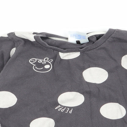 Asda George Girls Grey Polka Dot  Basic T-Shirt Size 2-3 Years  - peppa pig