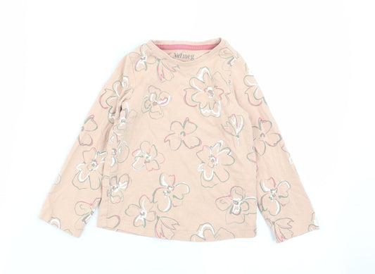 Nutmeg Girls Beige Floral  Basic T-Shirt Size 3-4 Years