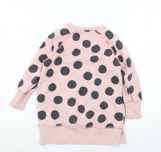 NEXT Girls Pink Polka Dot Jersey Pullover Sweatshirt Size 5 Years