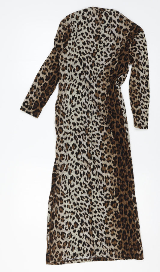 Bershka Womens Brown Animal Print Jersey Bodycon  Size XS