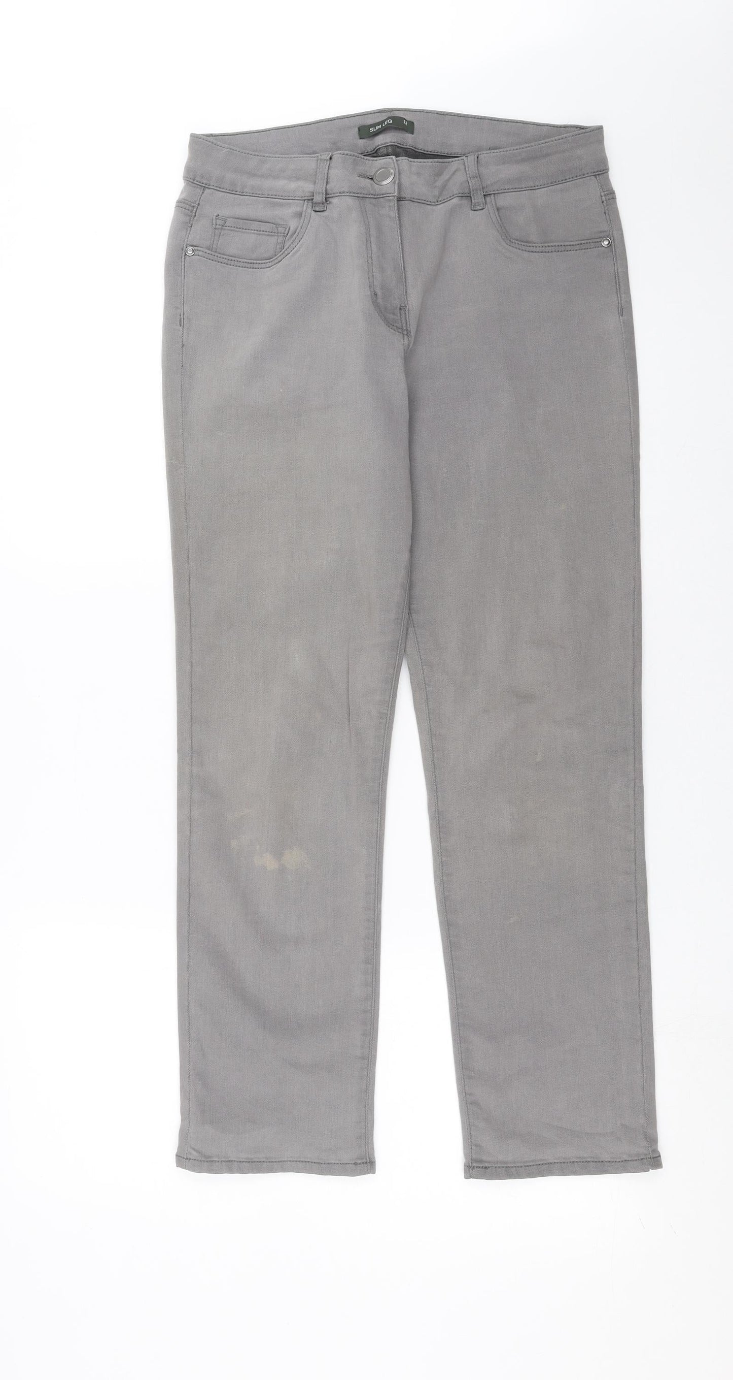 Womens UK Size 12 Preworn Slim Fit Straight Grey Jeans