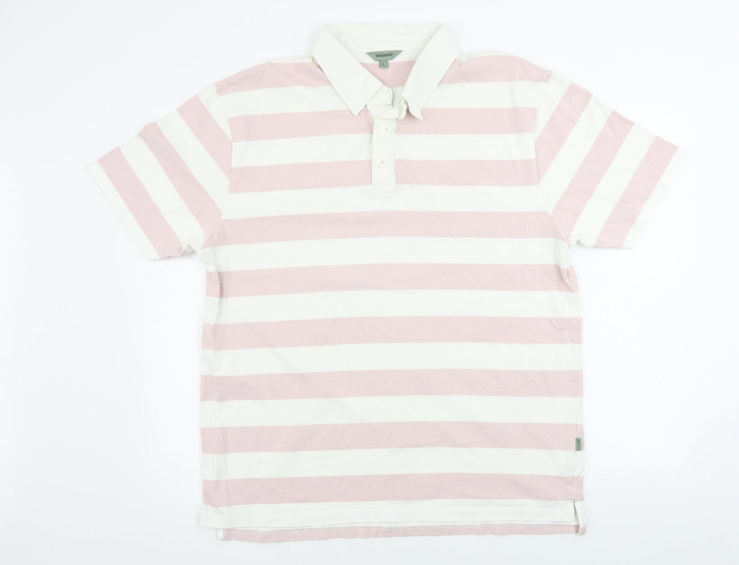 Hawkhead  Mens White Striped   Polo Size L
