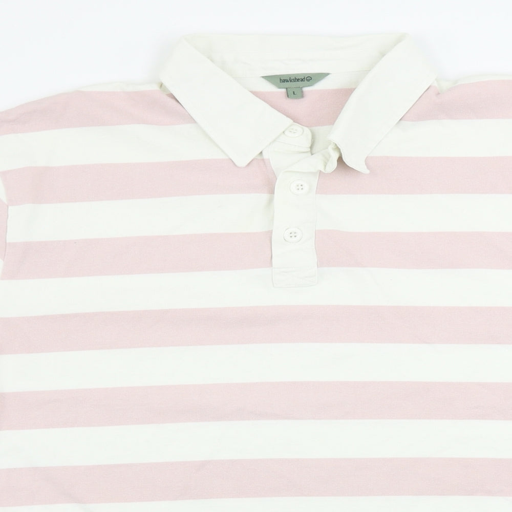 Hawkhead  Mens White Striped   Polo Size L