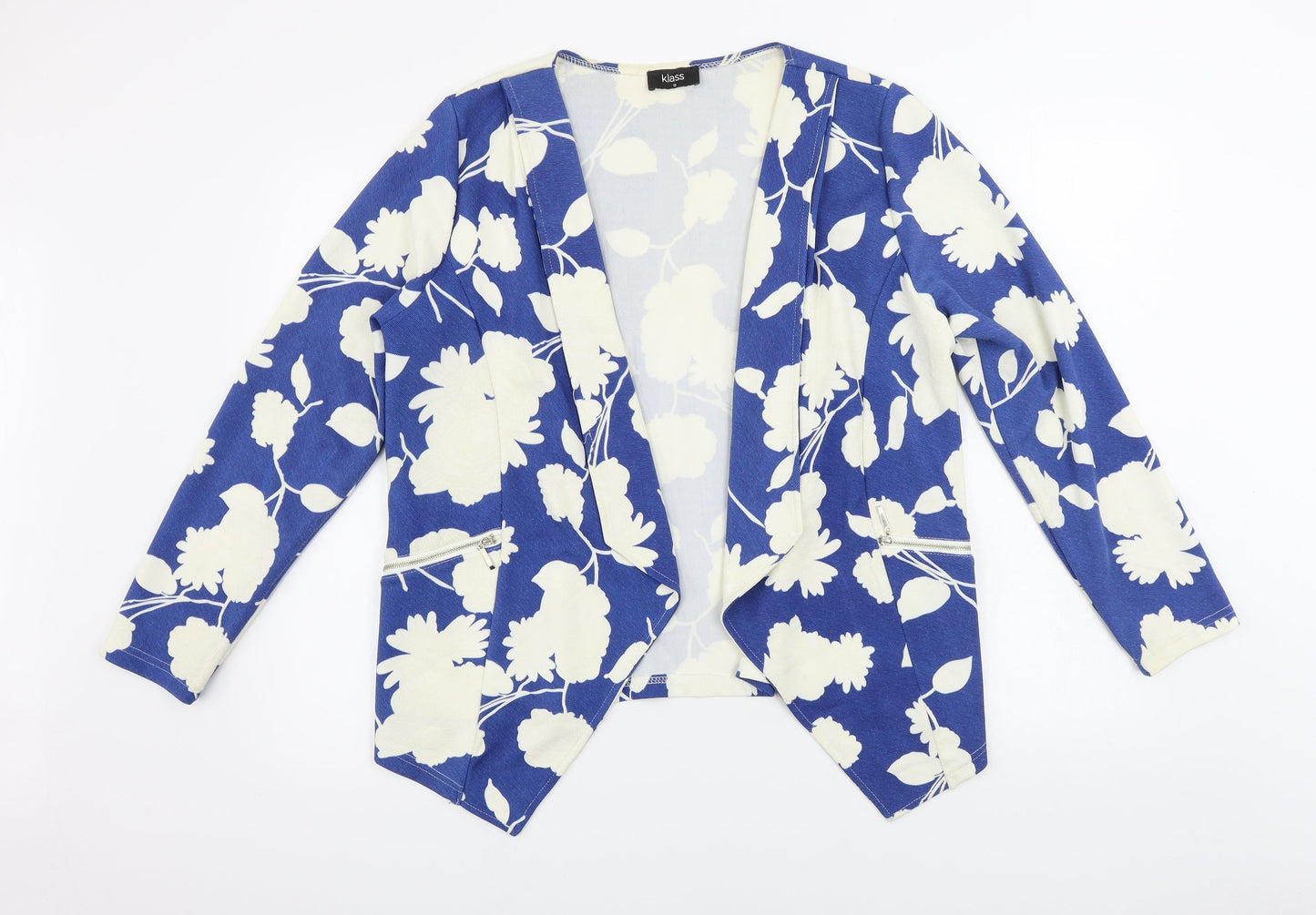Klass Womens White Floral  Jacket Blazer Size 12