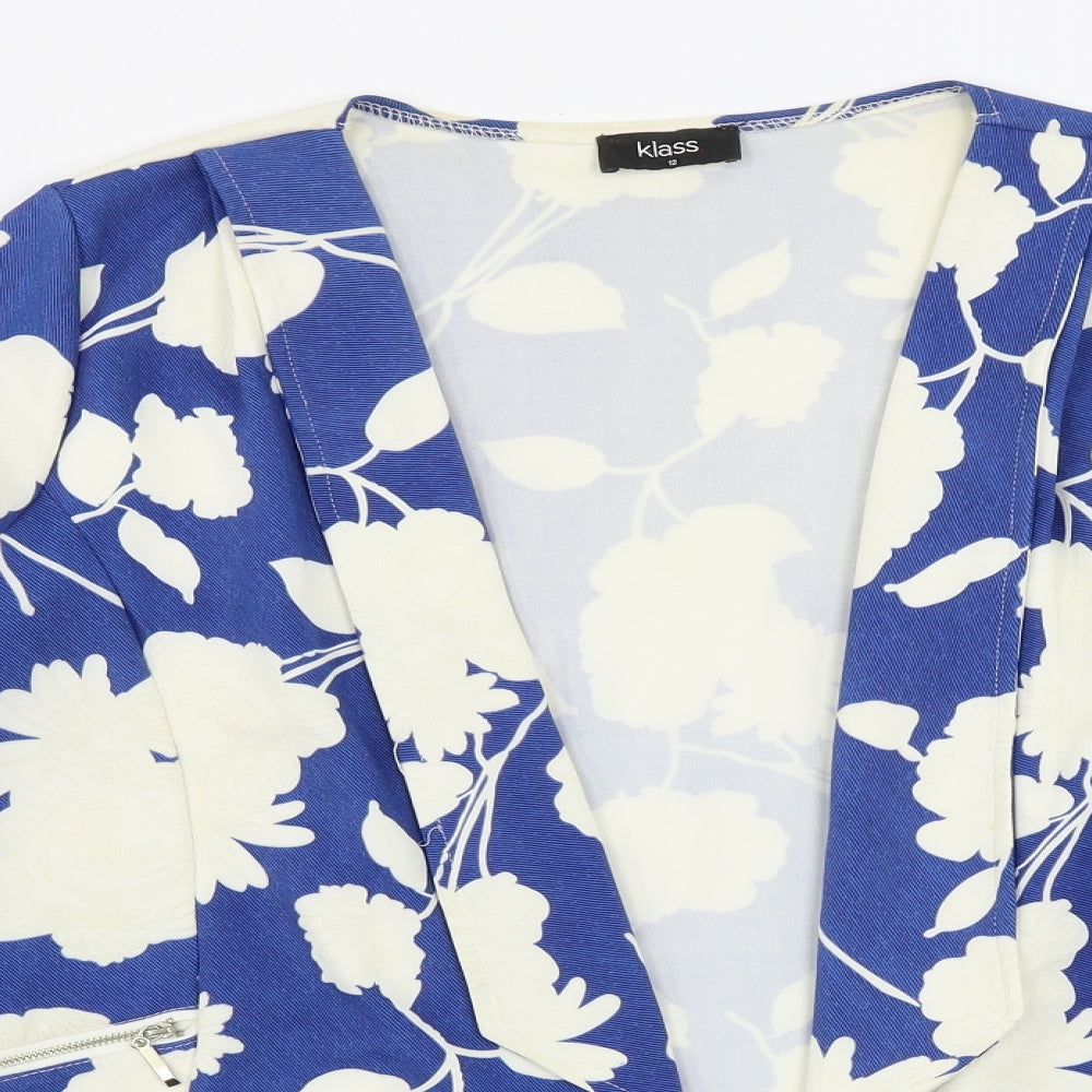 Klass Womens White Floral  Jacket Blazer Size 12