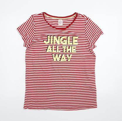 George Womens White Striped  Basic T-Shirt Size M