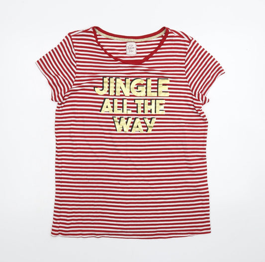 George Womens White Striped  Basic T-Shirt Size M