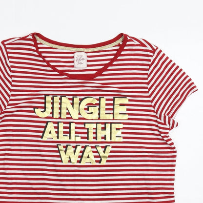 George Womens White Striped  Basic T-Shirt Size M