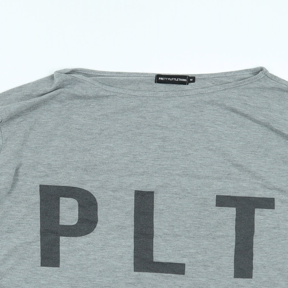 PRETTYLITTLETHING Womens Grey   Cropped T-Shirt Size M