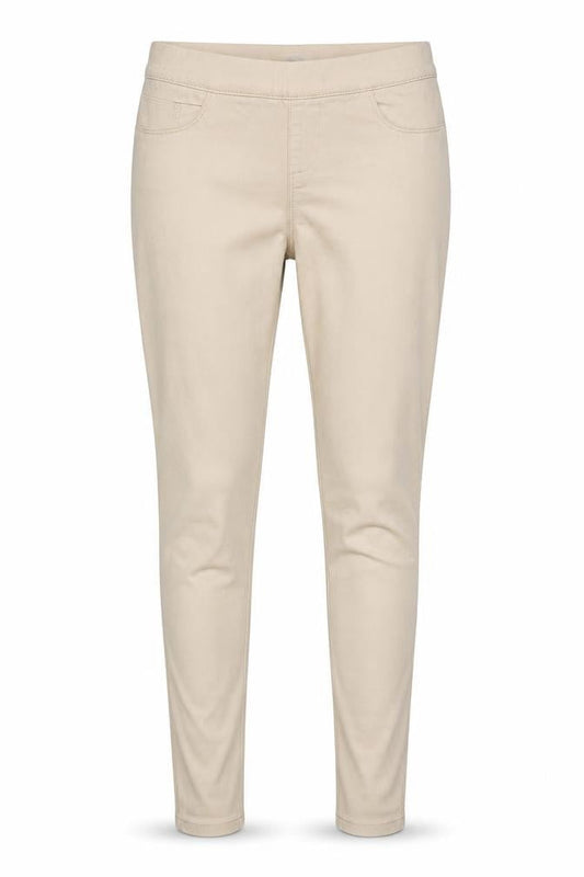 Front view of Denim & Co. women’s beige jegging jeans, size UK 10, 29-inch leg
