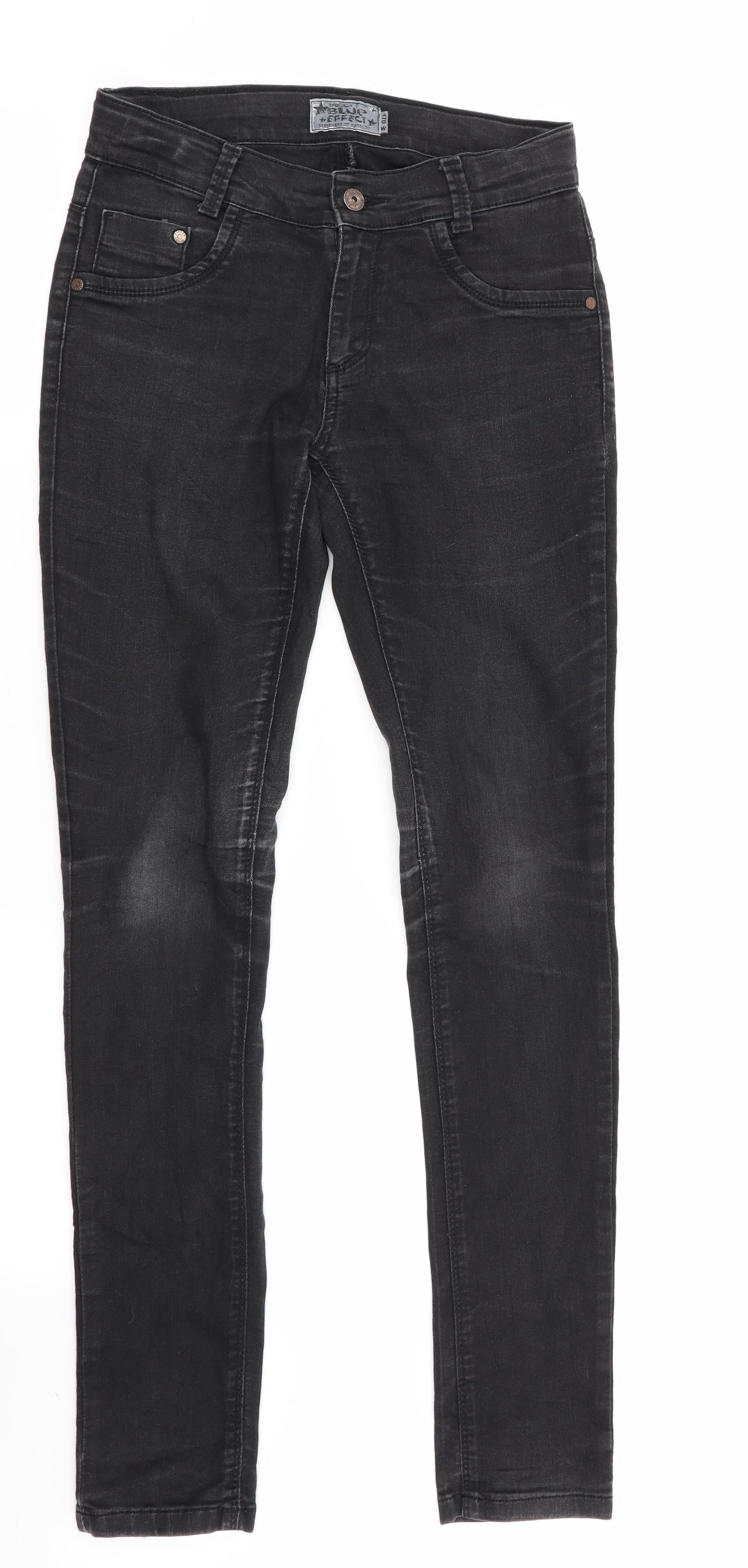Mens UK Size 26 in Blue Effect Regular Fit Skinny Black Jeans